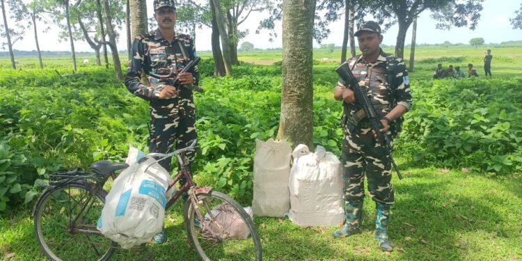 कुर्साकांटा – एसएसबी ने नेपाल से लाई जा रही 114.9 लीटर शराब जब्त की, तस्कर फरार।